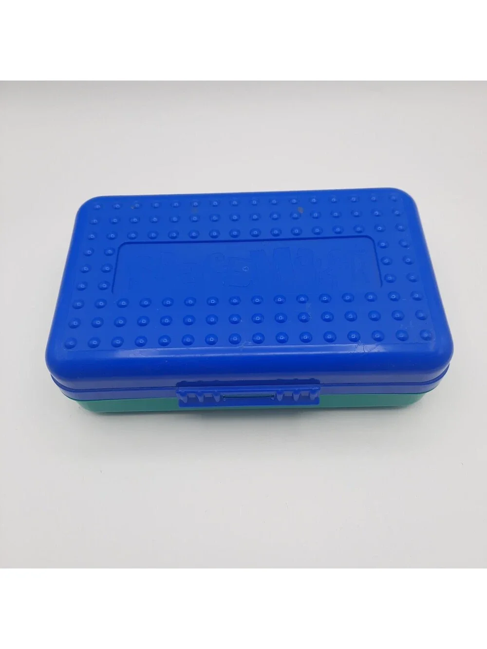SpaceMaker Pencil Box Solid Blue Teal 90s Vintage Plastic Storage Case USA